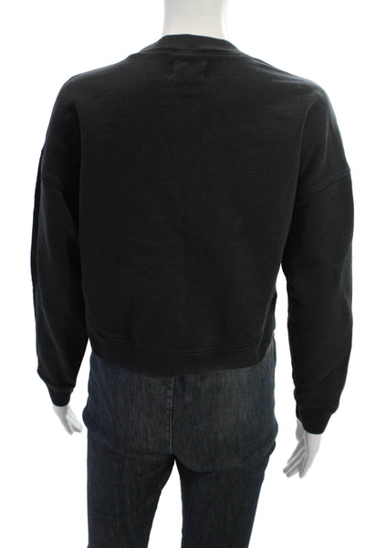 Mate Women Pullover Sweatshirt Black Organic Cotton Long Sleeve Size S