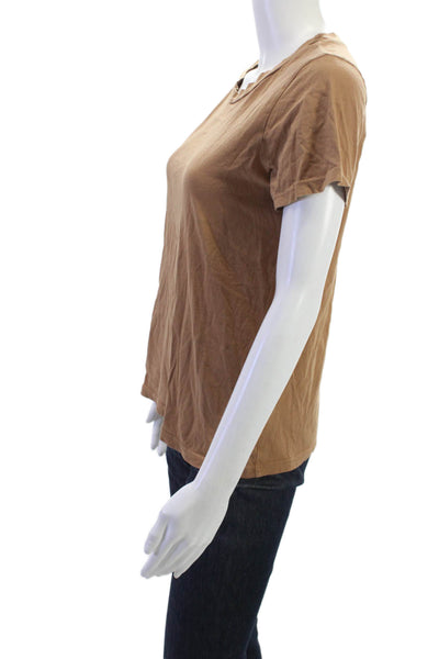 Mate Womens Basic Brown T-Shirt Crew Neck Short Sleeve Organic Cotton Size XS