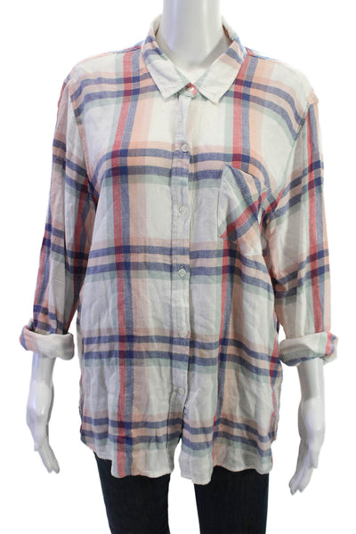 Rails Women Collared Plaid Button-Up Shirt Blue Long Sleeve Size XL