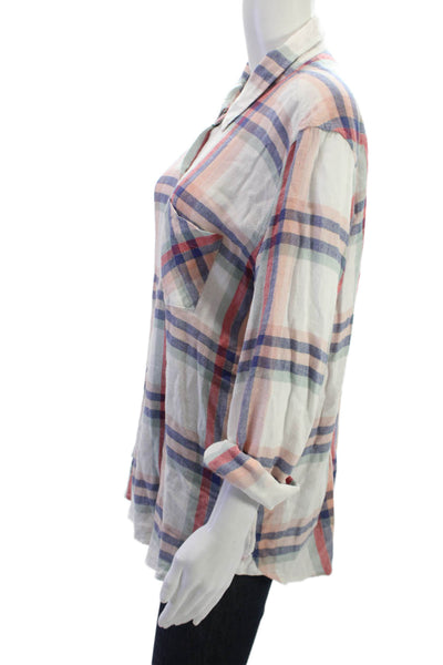 Rails Women Collared Plaid Button-Up Shirt Blue Long Sleeve Size XL