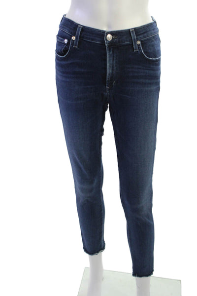 Agolde Women Cropped Skinny Ankle Jeans Dark Blue Mid Rise Button Size 28