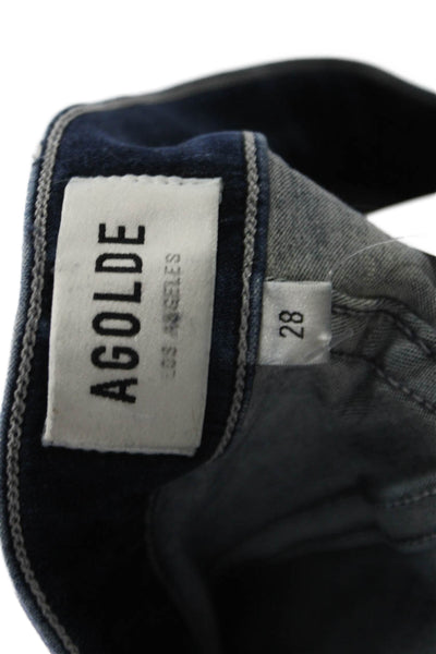 Agolde Women Cropped Skinny Ankle Jeans Dark Blue Mid Rise Button Size 28