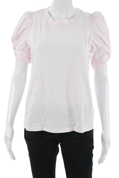 ALC Women Designer Basic Linen Pink Crew Neck Short Sleeve T-Shirt Size M