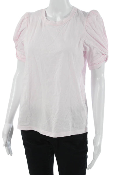 ALC Women Designer Basic Linen Pink Crew Neck Short Sleeve T-Shirt Size M
