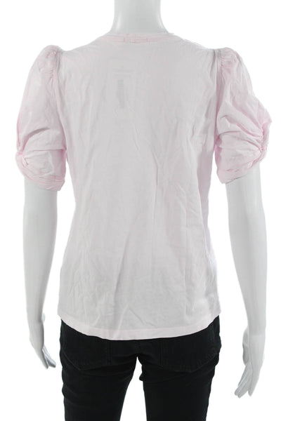 ALC Women Designer Basic Linen Pink Crew Neck Short Sleeve T-Shirt Size M