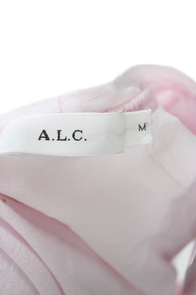 ALC Women Designer Basic Linen Pink Crew Neck Short Sleeve T-Shirt Size M