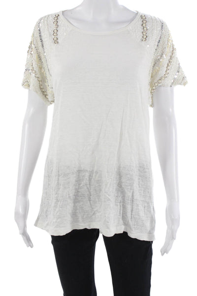 Joes Women Tunic T-Shirt White Linen Short Sleeve Bohemian Size M