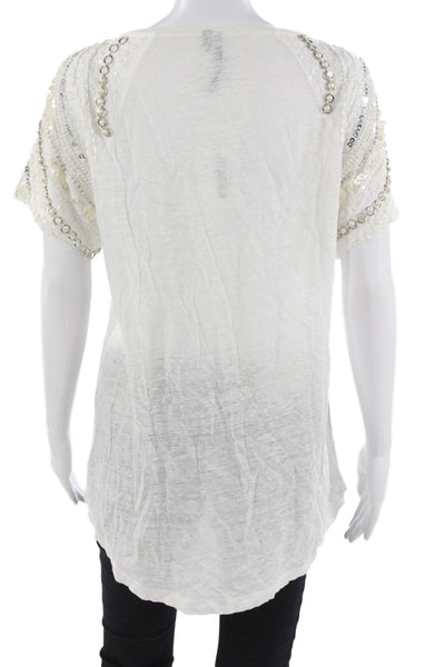 Joes Women Tunic T-Shirt White Linen Short Sleeve Bohemian Size M