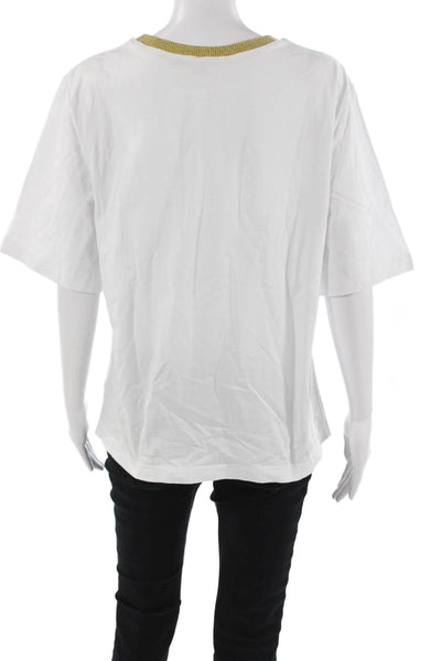 Manoush Women White Aztec Cotton Crew Neck Short Sleeve T-Shirt Size 38