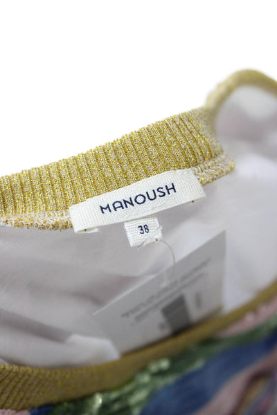 Manoush Women White Aztec Cotton Crew Neck Short Sleeve T-Shirt Size 38
