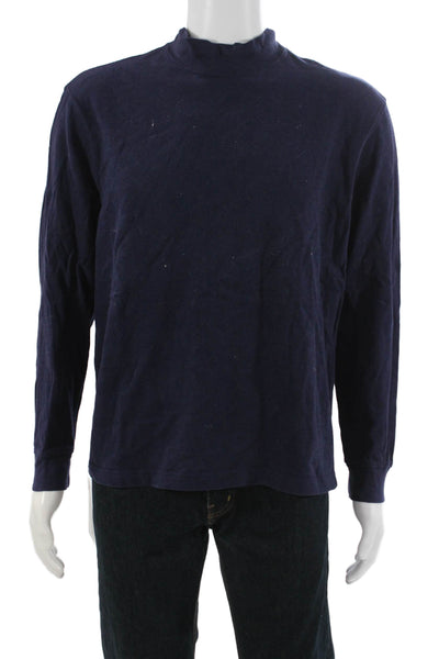 J Crew Mens Stand-Up Mock Neck Long Sleeve T-Shirt Dark Blue 100% Cotton Size M