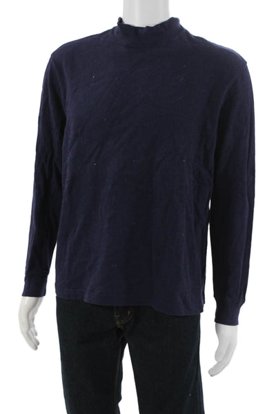 J Crew Mens Stand-Up Mock Neck Long Sleeve T-Shirt Dark Blue 100% Cotton Size M