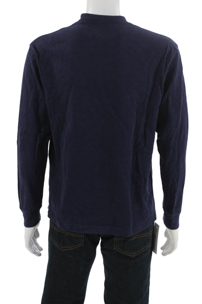 J Crew Mens Stand-Up Mock Neck Long Sleeve T-Shirt Dark Blue 100% Cotton Size M