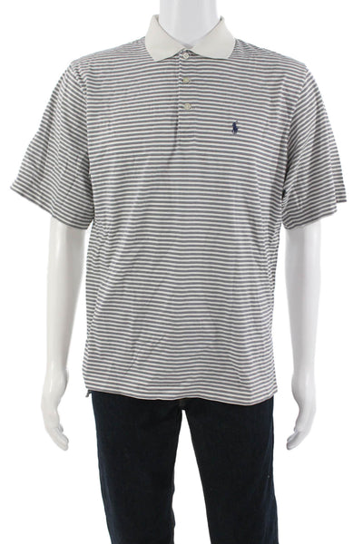 Polo Golf Ralph Lauren Mens Striped White Pima Cotton Short Sleeve Polo Size M