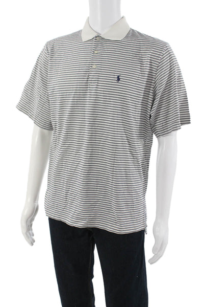 Polo Golf Ralph Lauren Mens Striped White Pima Cotton Short Sleeve Polo Size M