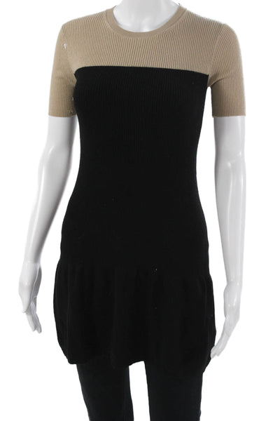 Theory Women Sweater Dress Beige Wool Crewneck Short Sleeve Petite Size S