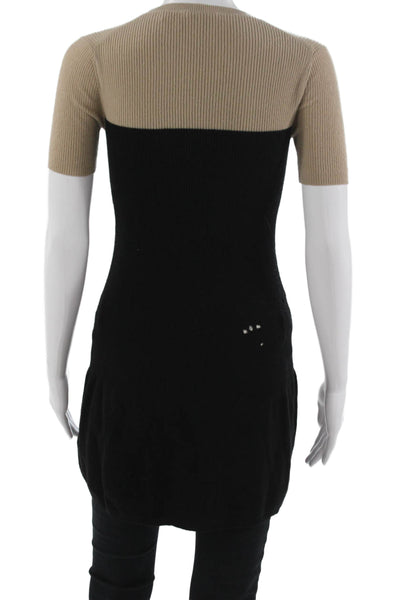 Theory Women Sweater Dress Beige Wool Crewneck Short Sleeve Petite Size S