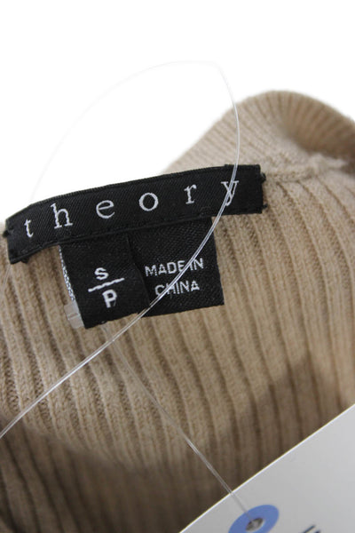 Theory Women Sweater Dress Beige Wool Crewneck Short Sleeve Petite Size S