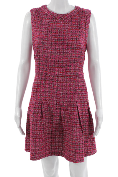 MNG Womens A-Line Mini Dress Pink Check Sleeveless Crew Neck Size L