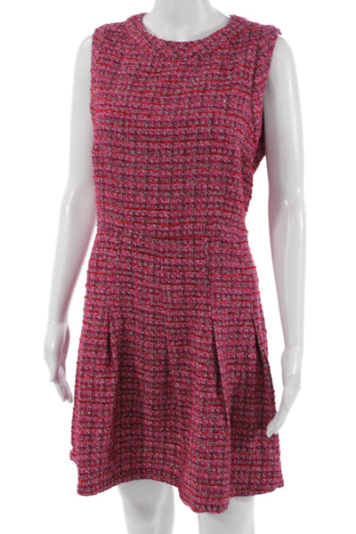 MNG Womens A-Line Mini Dress Pink Check Sleeveless Crew Neck Size L