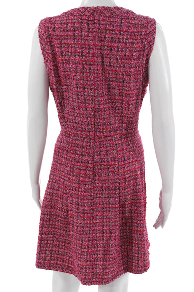 MNG Womens A-Line Mini Dress Pink Check Sleeveless Crew Neck Size L