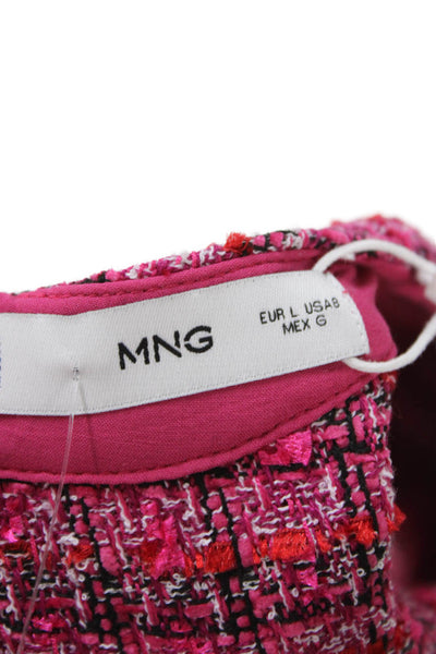 MNG Womens A-Line Mini Dress Pink Check Sleeveless Crew Neck Size L