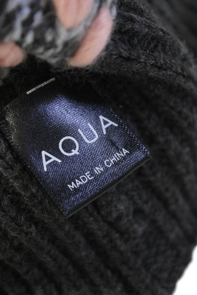 Aqua Womens Chunky Knit Trim Printed Cuffed Beanie Hat Gray Blue One Size