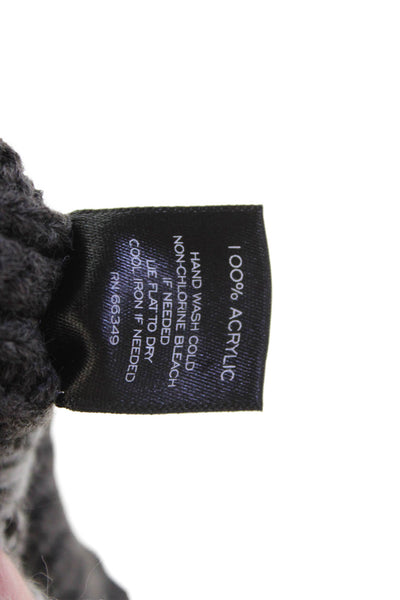 Aqua Womens Chunky Knit Trim Printed Cuffed Beanie Hat Gray Blue One Size