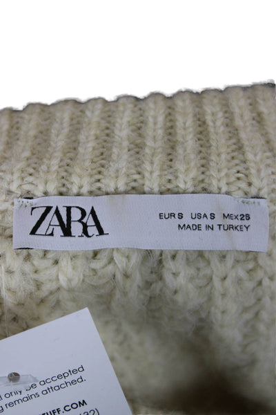 Zara Unisex Pullover Sweater Beige Crew Neck Long Sleeve Cotton Wool Size S