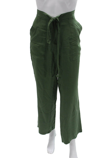 Beyond Vintage for Scoop Womens Paperbag Dress Pants Green Silk Size 6