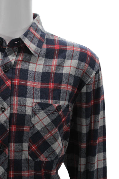 Rip Curl Mens Button-Down Plaid Dark Blue Cotton Long Sleeve Collared Size L