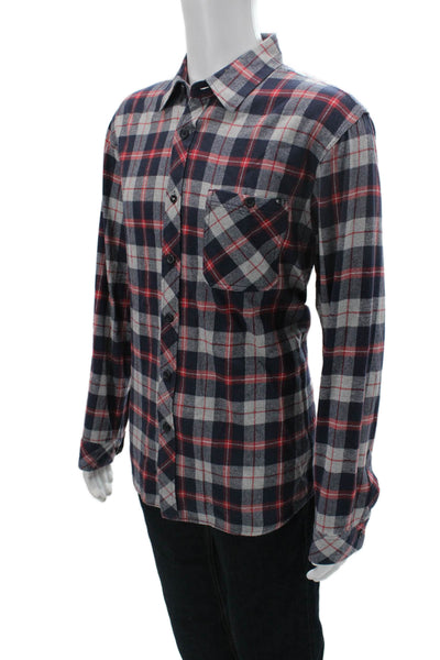 Rip Curl Mens Button-Down Plaid Dark Blue Cotton Long Sleeve Collared Size L