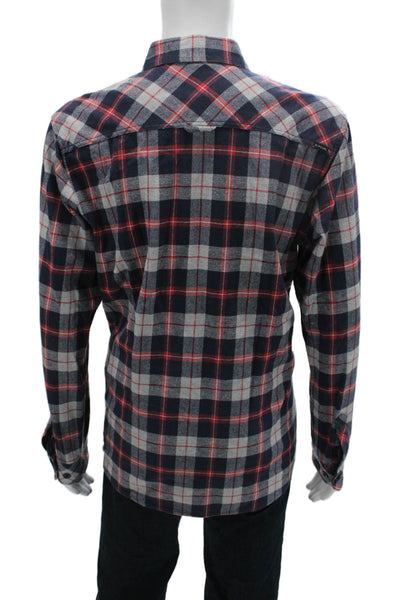Rip Curl Mens Button-Down Plaid Dark Blue Cotton Long Sleeve Collared Size L