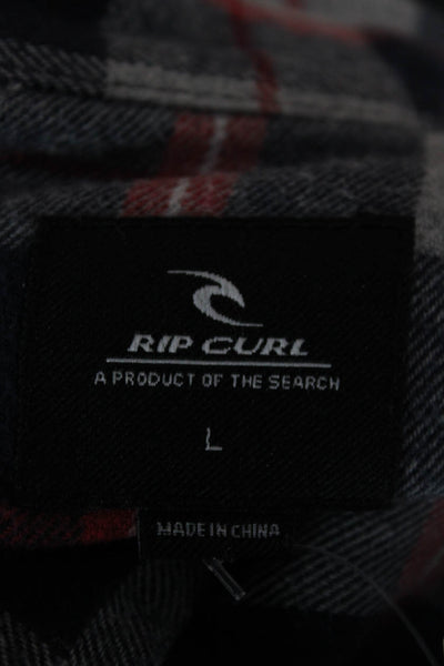 Rip Curl Mens Button-Down Plaid Dark Blue Cotton Long Sleeve Collared Size L