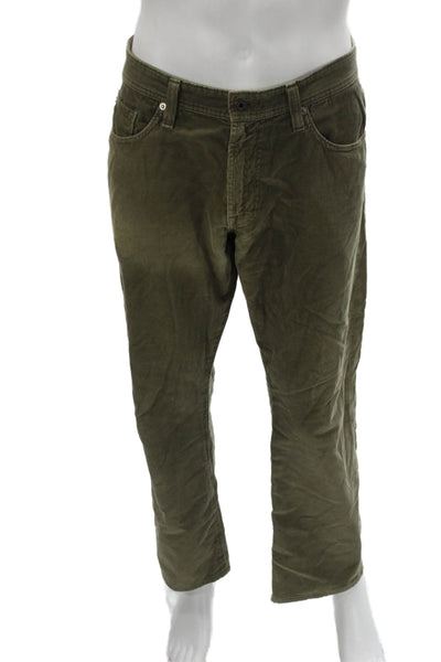 AG Adriano Goldschmied Mens Army Green Pima Cotton Button Pants Size 34