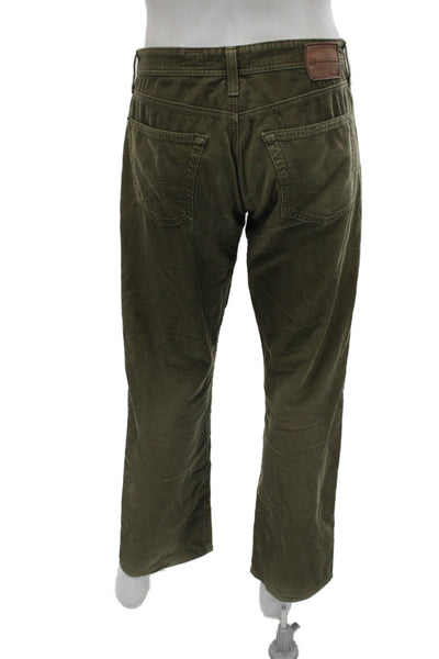 AG Adriano Goldschmied Mens Army Green Pima Cotton Button Pants Size 34