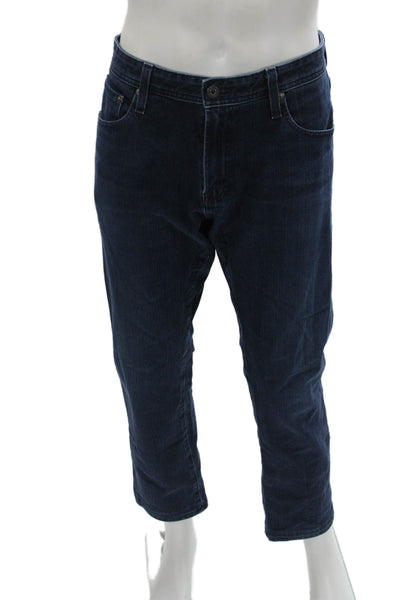 AG Mens Cropped Straight Jeans Dark Blue Button Designer Size 34