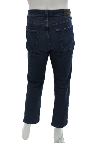 AG Mens Cropped Straight Jeans Dark Blue Button Designer Size 34