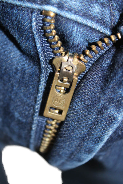 AG Mens Cropped Straight Jeans Dark Blue Button Designer Size 34