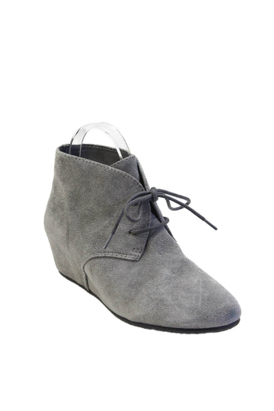 Nine West Womens Leather Lace-Up Round Toe Wedge Booties Gray Size 6.5