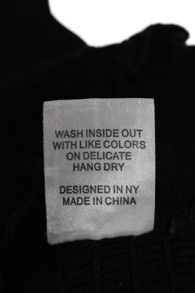 Katie J Girls Long Sleeve V Neck Smocked Crop Top Black Size Extra Large