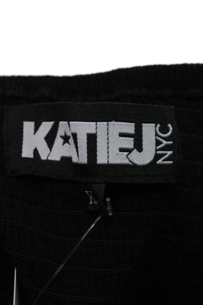 Katie J Girls Long Sleeve V Neck Smocked Crop Top Black Size Extra Large