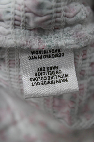 Katie J Girls Short Sleeve Square Neck Floral Smocked Blouse White Pink Size XL