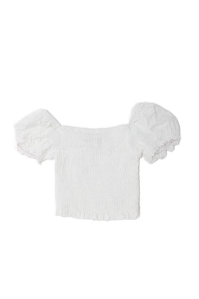 Katie J Girls Short Sleeve V Neck Smocked Crop Top White Size Extra Large
