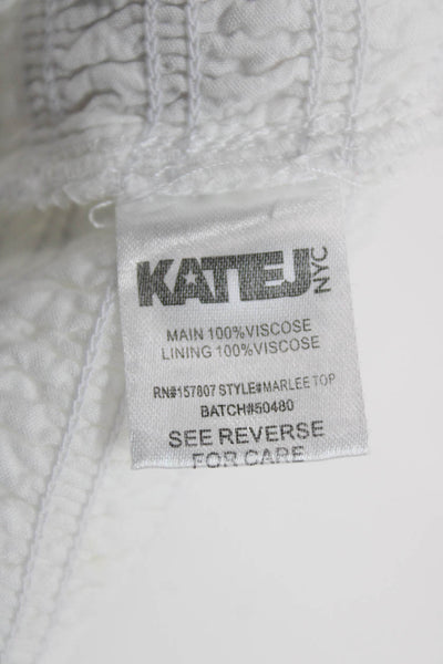 Katie J Girls Short Sleeve V Neck Smocked Crop Top White Size Extra Large