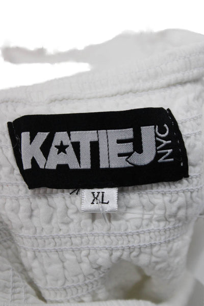 Katie J Girls Short Sleeve V Neck Smocked Crop Top White Size Extra Large