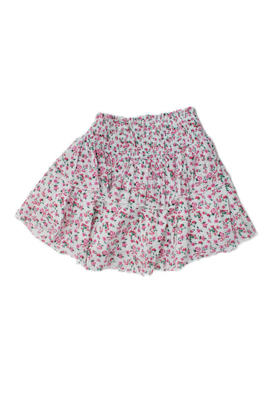 Katie J Girls Smocked Waistband Floral Tiered A Line Skirt White Pink Size XL