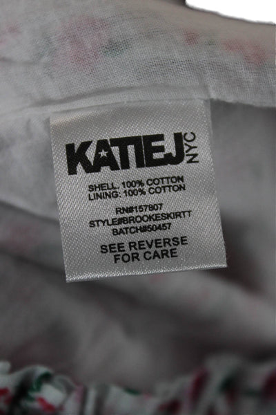 Katie J Girls Smocked Waistband Floral Tiered A Line Skirt White Pink Size XL