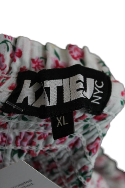 Katie J Girls Smocked Waistband Floral Tiered A Line Skirt White Pink Size XL