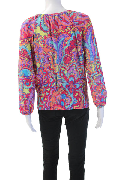 Lily Pulitzer Women Tunic Blouse Blue Paisley Silk Long Sleeve Size XS